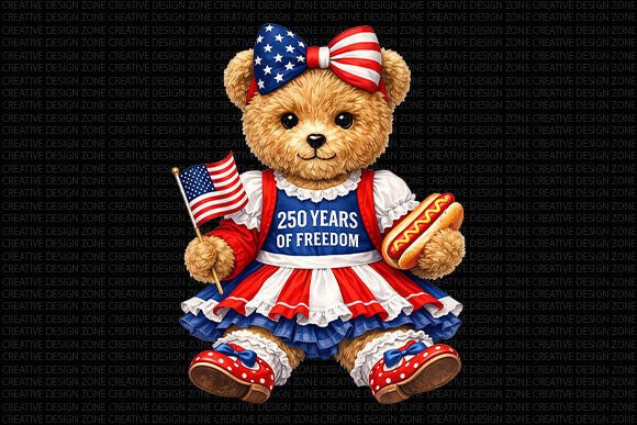 Celebrate 250 Years with the Patriotic Teddy Bear 250 PNG Design